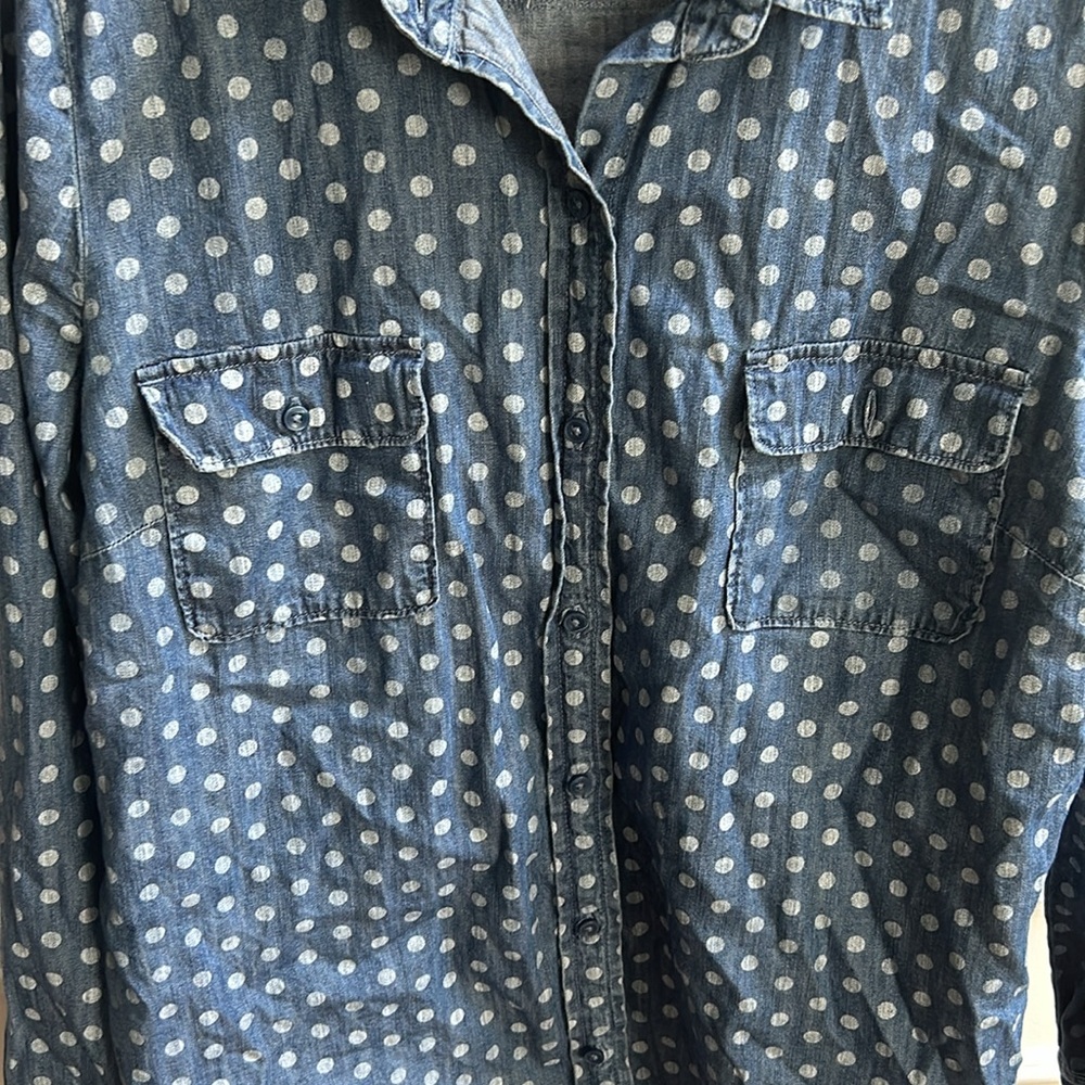 LOFT Blue Polka Dot Button-Down Shirt - Picture 3 of 5